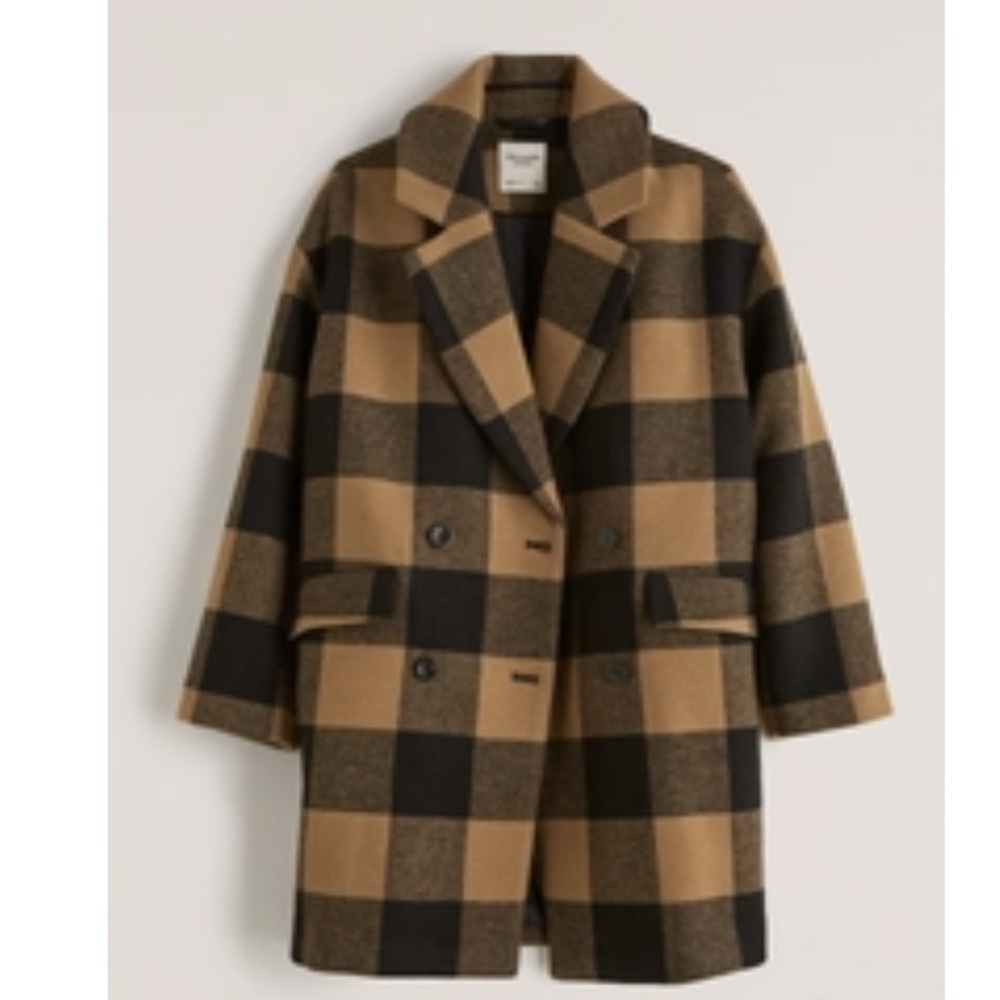 Abercrombie & Fitch Black and Tan Checkered Pea Coat